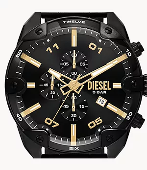 Montre chronographe en acier inoxydable noir Spiked Diesel