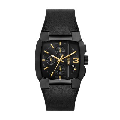 Diesel Men's Cliffhanger Chronograph Black Leather Watch - Black
