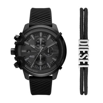 Diesel Griffed Chronograph Black Silicone Watch and Bracelet Set - DZ4650SET  - Watch Station