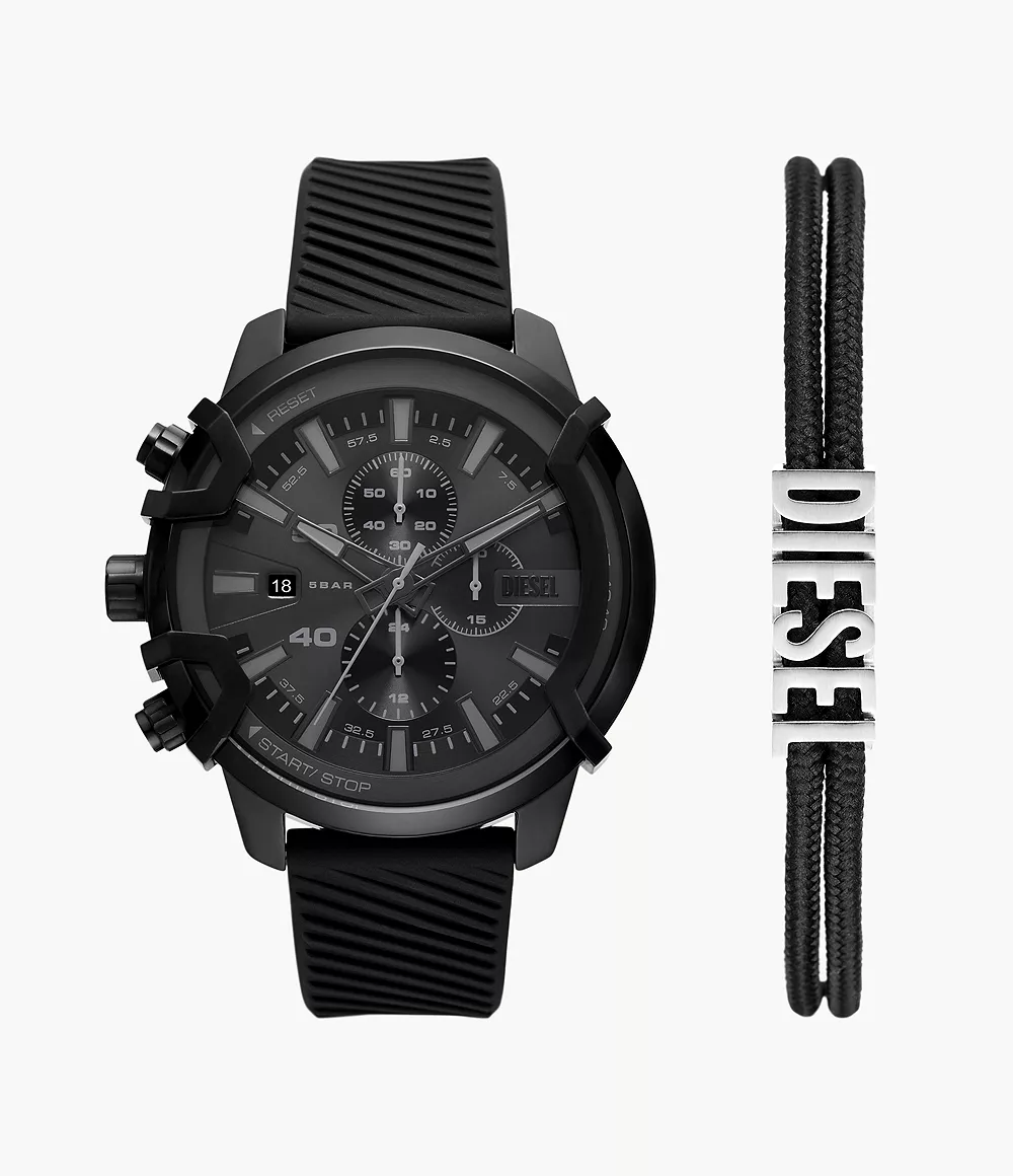 Chronograph Griffed Bracelet Black - - Watch Watch Silicone Station Diesel Set and DZ4650SET