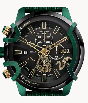 Diesel Griffed Chronograph Green Leather Watch