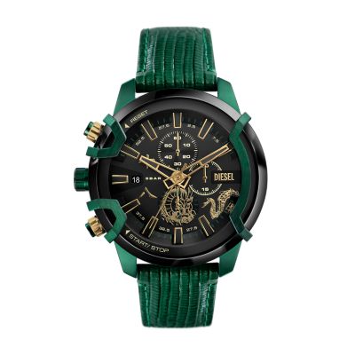 Diesel Griffed Chronograph Green Leather Watch - DZ4651 - Watch