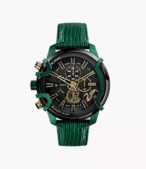 Diesel Griffed Chronograph Green Leather Watch