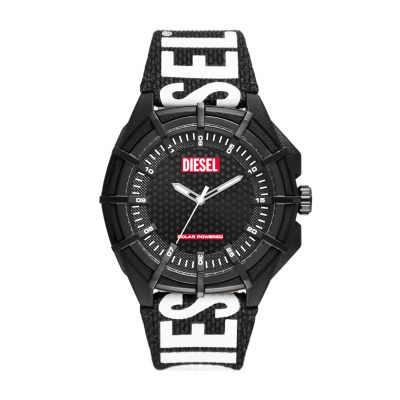 Diesel Men's Framed Solar-Powered Black Rpet Watch - Black
