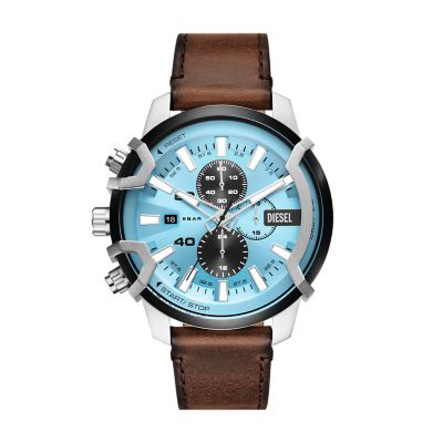 Diesel Griffed Chronograph Brown Leather Watch - DZ4656 - Watch Station | Quarzuhren