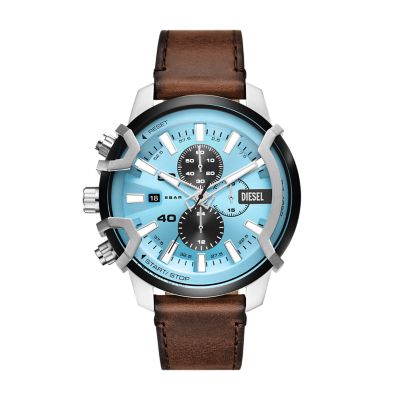 Diesel Griffed Chronograph Brown Leather Watch - DZ4656 - Watch