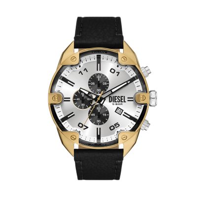 Noir for Montre Spiked Diesel chronographe, en cuir, marron