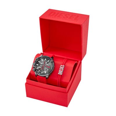 Diesel Griffed Chronograph Red Silicone Watch and Nylon