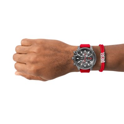 Diesel Griffed Chronograph Red Silicone Watch and Nylon