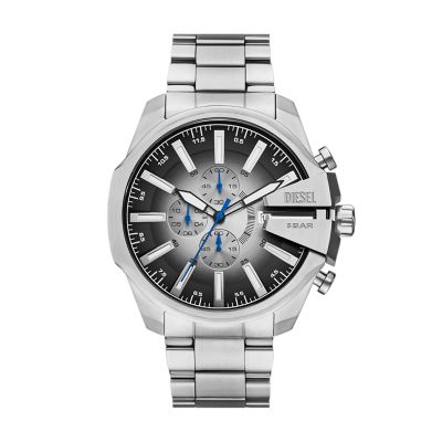 Silver for Diesel Mega Chief Slim Chronograph Gold-Tone Stainless Steel Watch