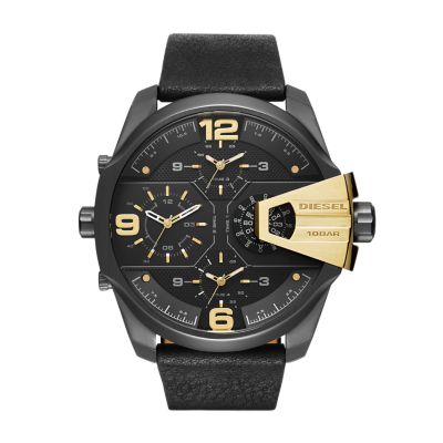 Uber Chief Two-Hand Black Leather Watch 