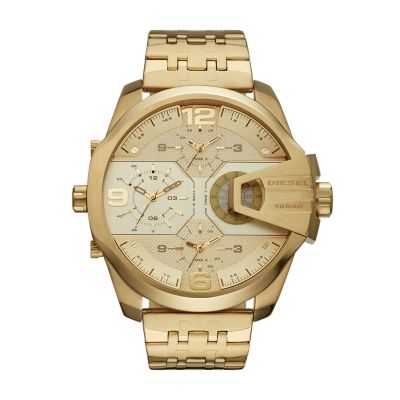 Diesel Uber Chief Three Hand Gold Tone Stainless Steel Watch