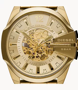 Diesel Mega Chief Automatic Three-Hand Gold-Tone Stainless Steel Watch