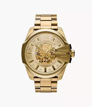 Diesel Mega Chief Automatic Three-Hand Gold-Tone Stainless Steel Watch
