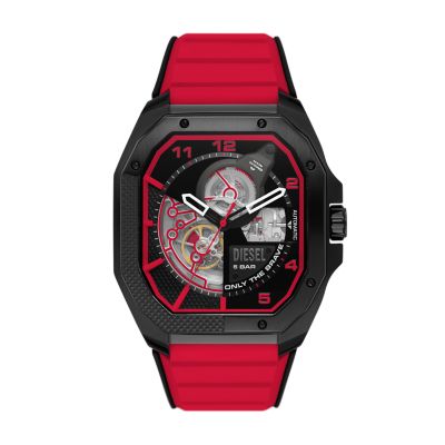 and Silicone Flayed Watch - Diesel Three-Hand Automatic - Red Watch Station Black DZ7469