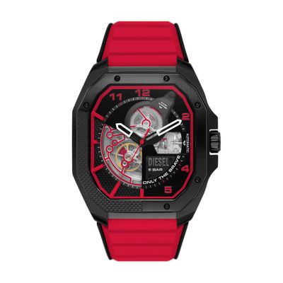 Diesel Flayed Automatic Three-Hand Black and Red Silicone Watch - DZ7469 -  Watch Station