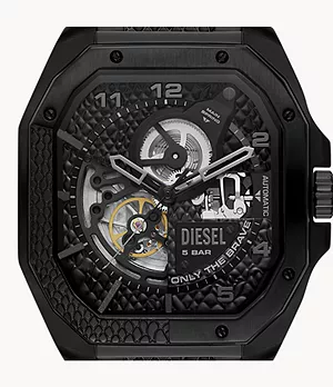 Diesel Flayed Automatic Three-Hand Black-Tone Stainless Steel Watch