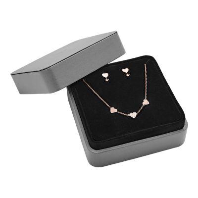 Emporio Armani Rose Gold-Tone Sterling Silver Necklace and Earring Gift Set