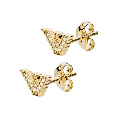 Emporio Armani Eagle Logo Gold Tone Sterling Silver Stud Earrings