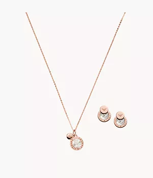 Emporio Armani Rose Gold-Tone Sterling SIlver Necklace and Earrings Gift Set