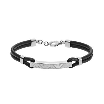 Emporio Armani Men's Black Leather Bracelet - EGS2602040 - Watch Station