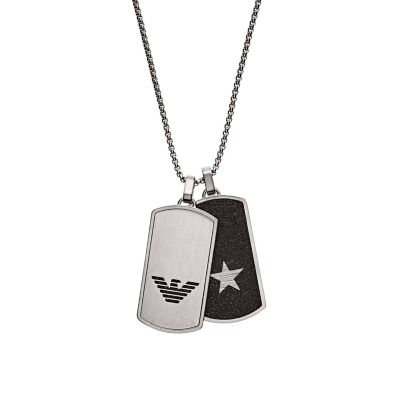 Emporio Armani Men's Gray-Tone Stainless Steel Dog Tag Necklace