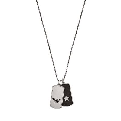 Emporio Armani Men's Steel Dog Tag Necklace - Silver