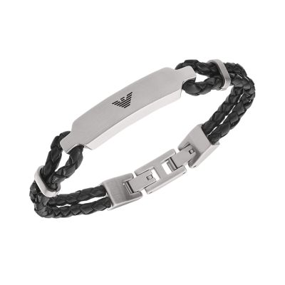 Emporio Armani Two-Tone Stainless Steel and Leather ID Bracelet