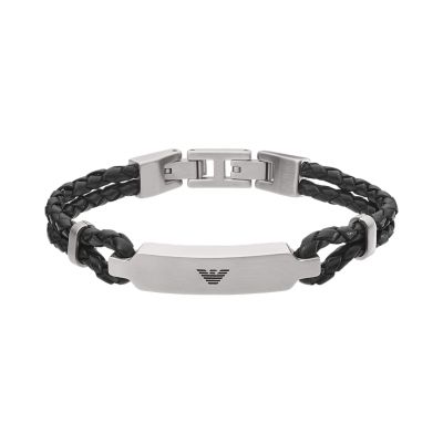 Emporio Armani Two-Tone Stainless Steel and Leather ID Bracelet