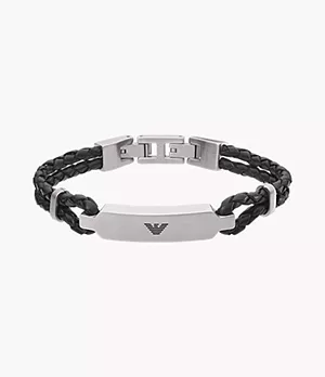 Emporio Armani Two-Tone Stainless Steel and Leather ID Bracelet