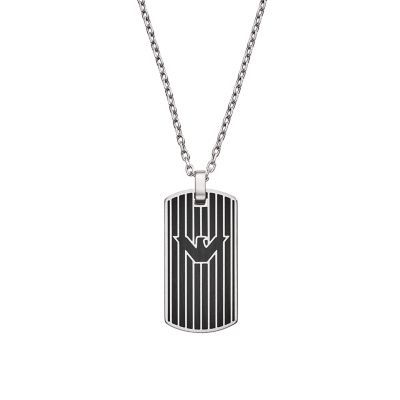 Emporio Armani Black Stainless Steel Dog Tag Necklace