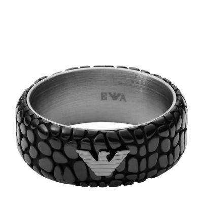 Emporio Armani Black-Tone Stainless Steel Ring - EGS2782001002