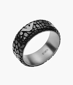 Emporio Armani Black-Tone Stainless Steel Ring