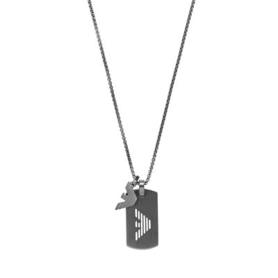 Emporio Armani Gray-Tone Stainless Steel Dog Tag Necklace