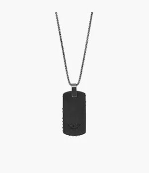 Emporio Armani Grey-Tone Stainless Steel Dog Tag Necklace