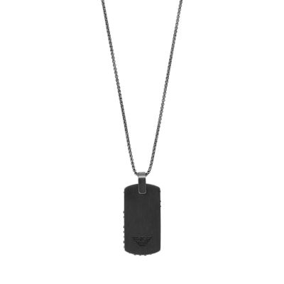 Emporio Armani Men's Gray-Tone Stainless Steel Dog Tag Necklace