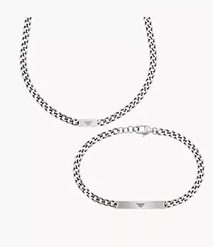 Ensemble de collier et de bracelet en acier inoxydable Emporio Armani