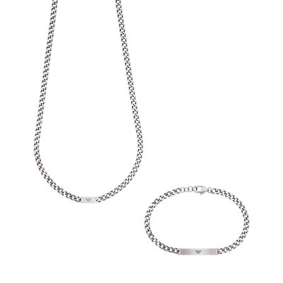 Emporio Armani Men's Gray-Tone Stainless Steel Dog Tag Necklace