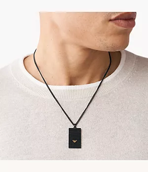 Emporio Armani Black-Tone Stainless Steel Pendant Necklace