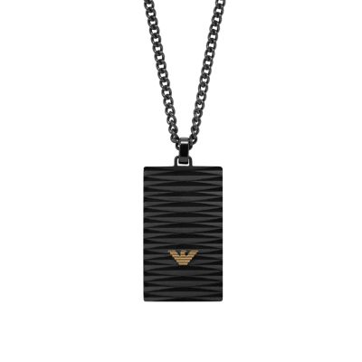 Emporio Armani Black-Tone Stainless Steel Pendant Necklace