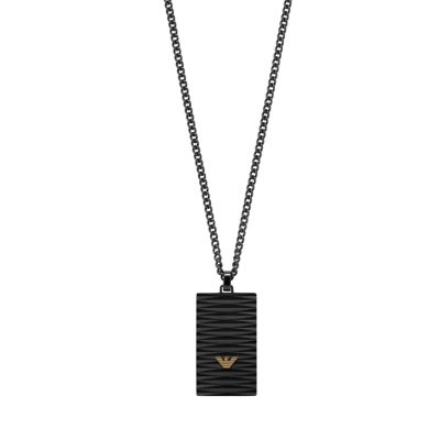 Emporio Armani Black-Tone Stainless Steel Pendant Necklace