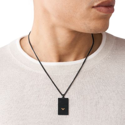 Emporio Armani Black-Tone Stainless Steel Pendant Necklace