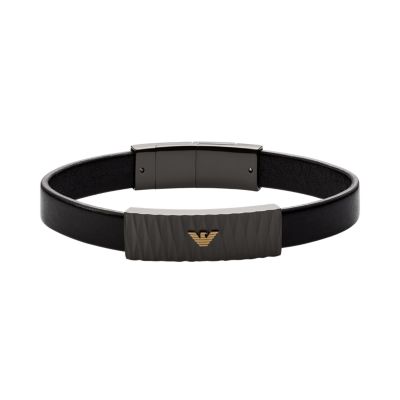 EGS2873001 Station Armani Leather Black Watch Strap Bracelet Emporio - -