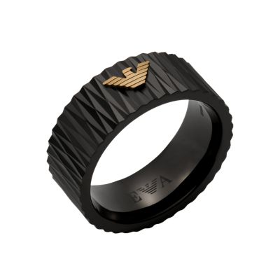 Emporio Armani Black-Tone Stainless Steel Band Ring