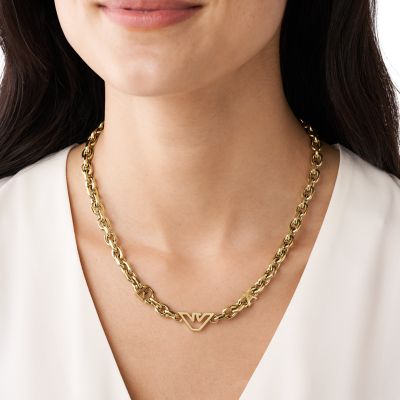 Emporio Armani Gold Tone Stainless Steel Chain Necklace