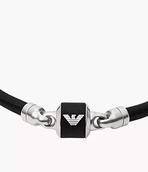 Emporio Armani Black Marble and Leather Strap Bracelet