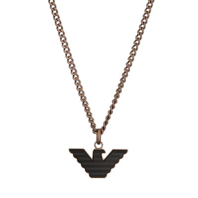 Emporio Armani Brown and Black Stainless Steel Pendant Necklace