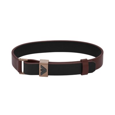 Emporio Armani Black and Brown Leather Strap Bracelet