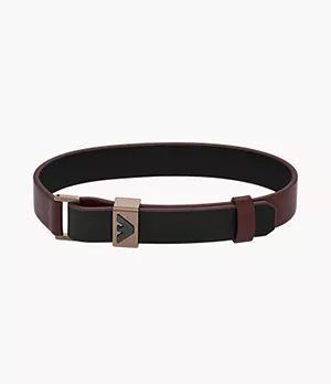 Emporio Armani Black and Brown Leather Strap Bracelet