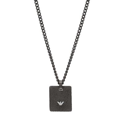 Emporio Armani Black Stainless Steel Dog Tag Necklace